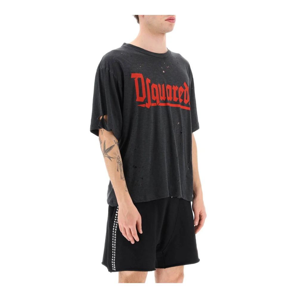 Dsquared2 Gray T-Shirts, Male, L, Goth Iron T-Shirt