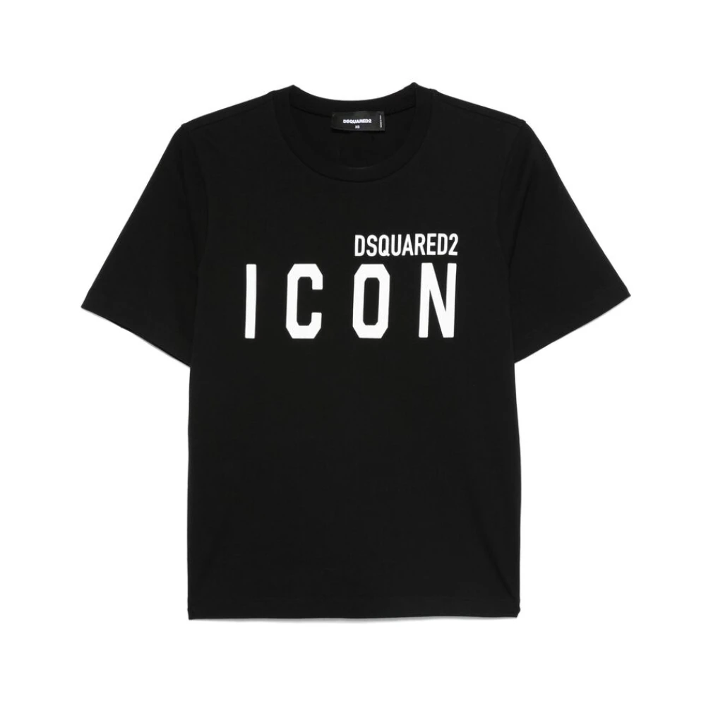 Dsquared2 Zwarte Icon Print Ronde Hals T-shirt Black Dames