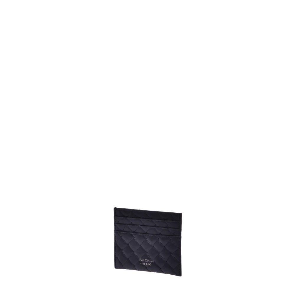 Baldinini Card holder in black leather with woven print Black Heren