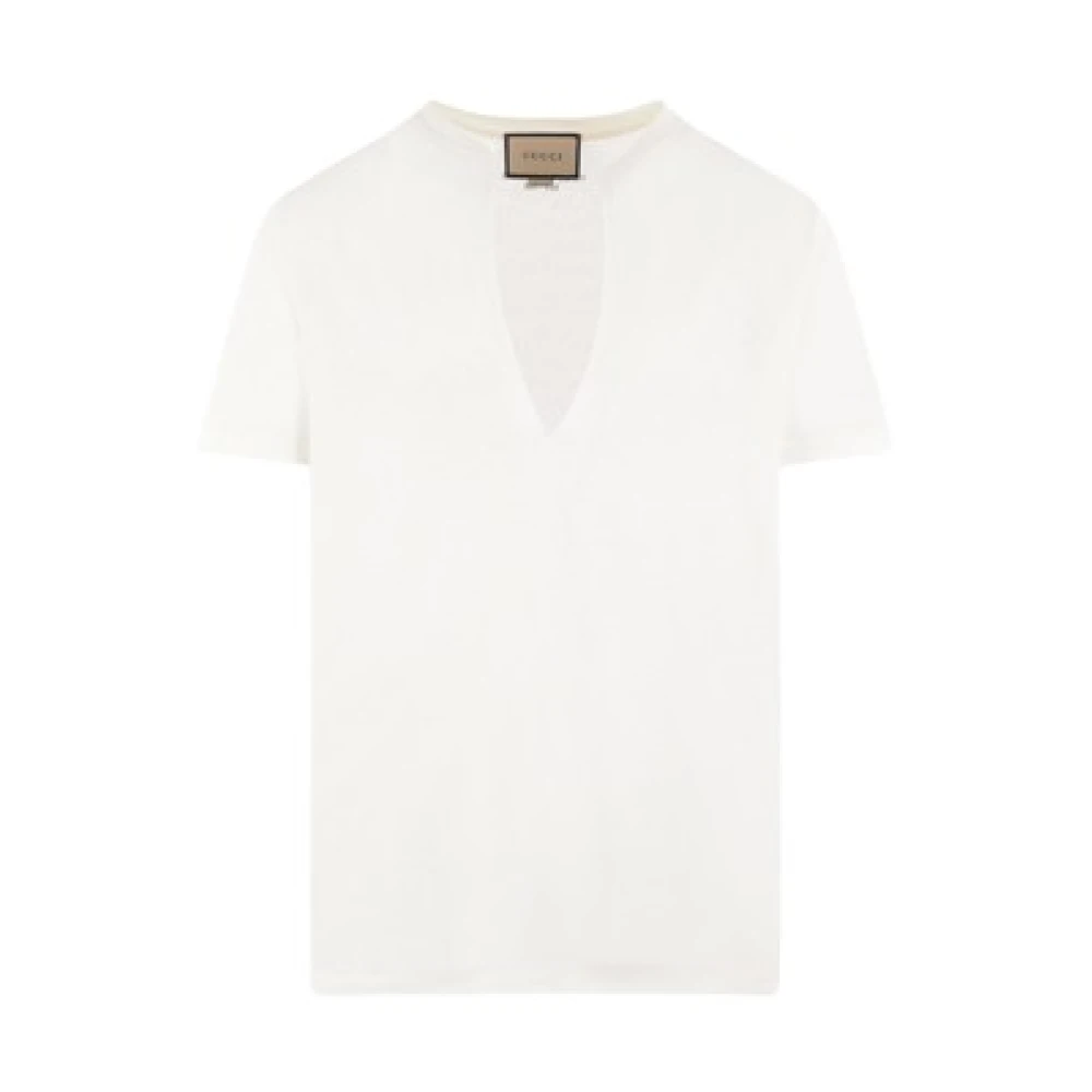 Gucci Witte Katoenen Jersey T-shirt met V-Uitsnijding White Heren