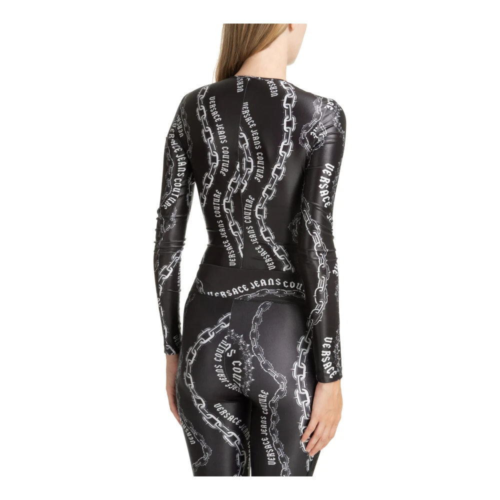 Versace Jeans Couture Abstract Multicolor Logo Bodysuit Black Dames