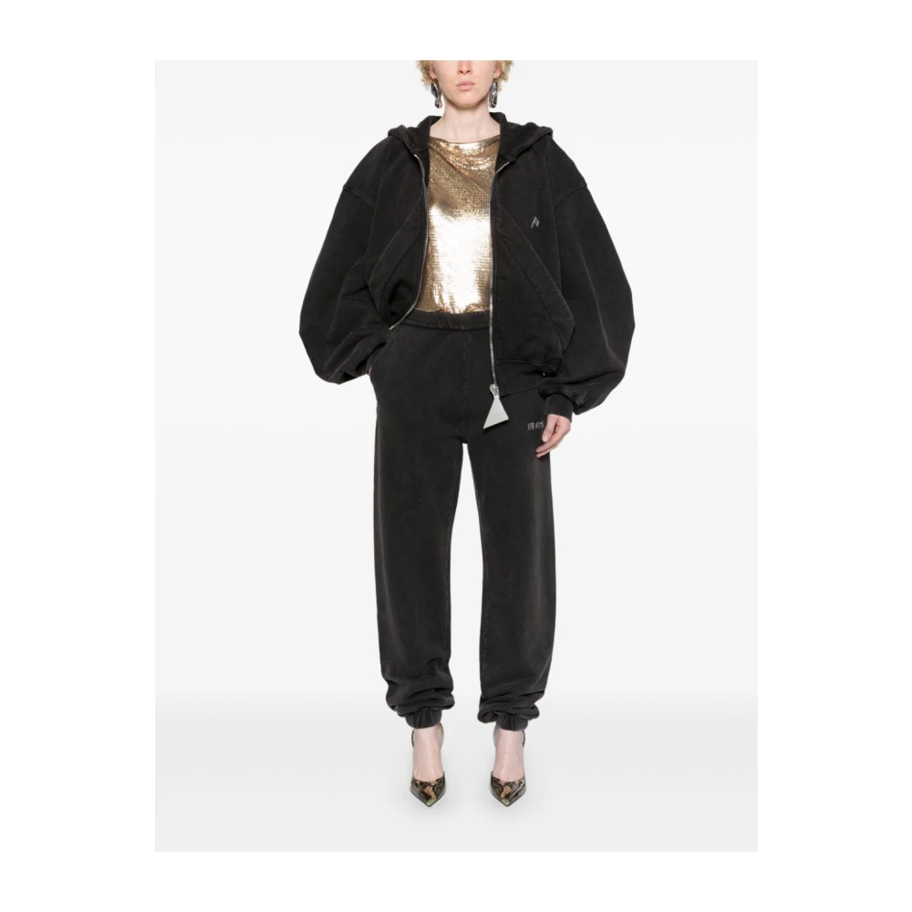 The Attico Zwarte Sweater met Logoprint en Capuchon Black Dames
