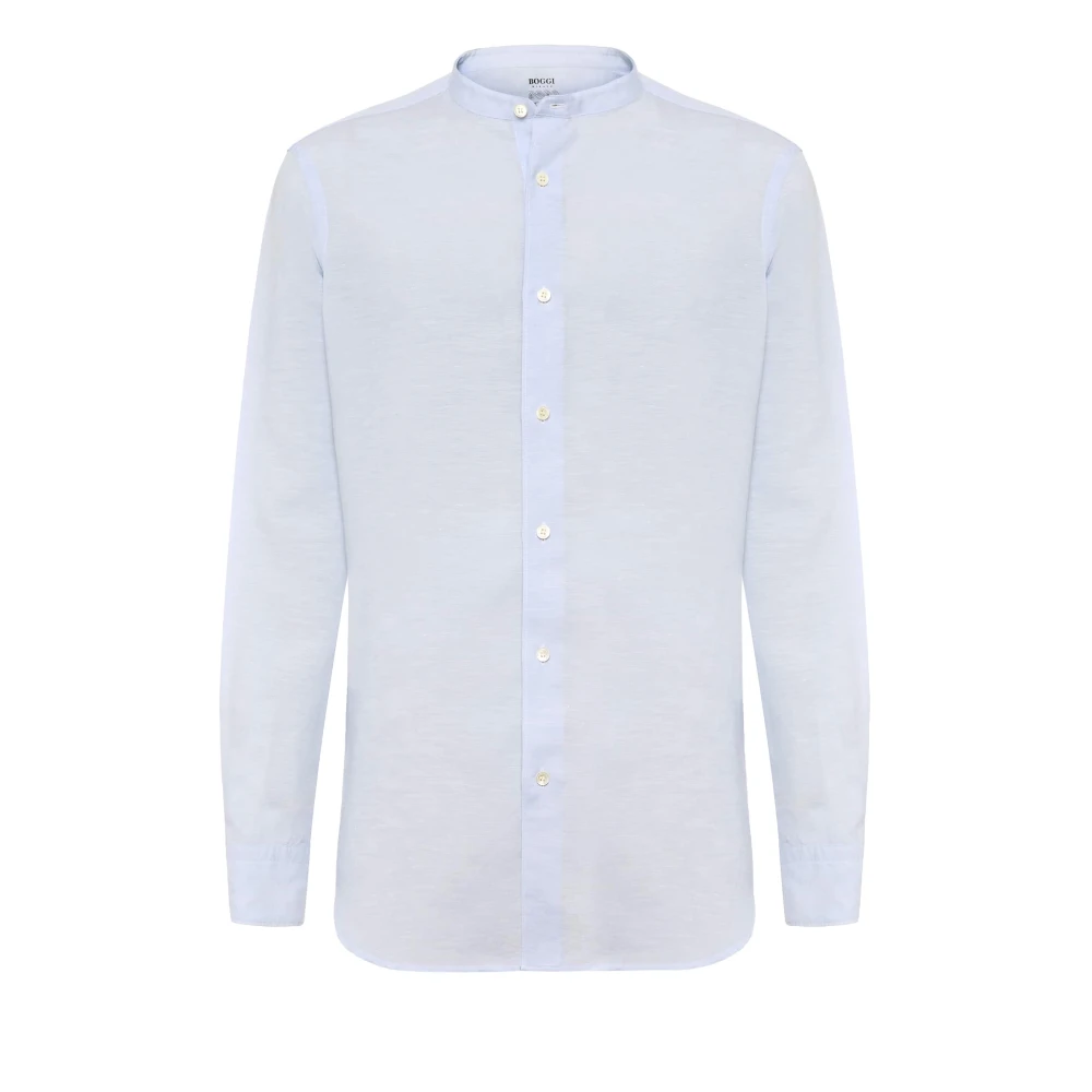 Boggi Milano Regular Fit Tencel Linnen Overhemd Blue Heren