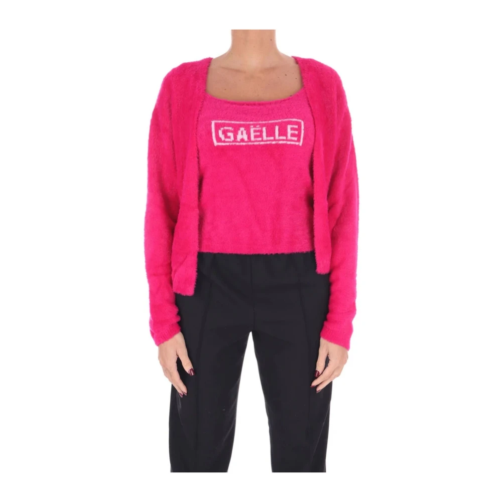 Gaëlle Paris Women's Pink Cropped Cardigan And Tank Set - Cardigans - L - Knitwear