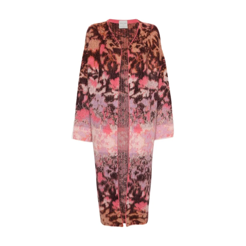 Forte Roze Gebreide Abstract Patroon Jas Multicolor Dames
