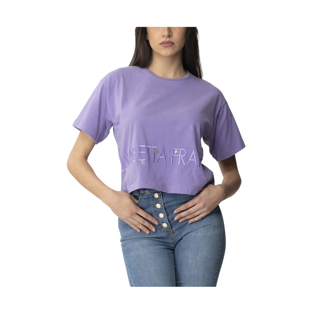 Elisabetta Franchi Witte T-shirt met Elegante Details Purple Dames