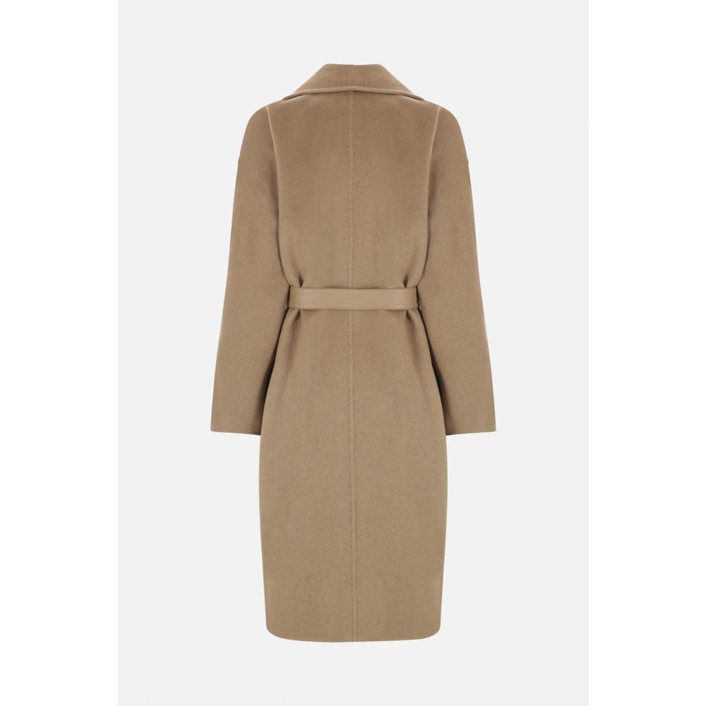 Max Mara Bruine Kasjmier Mantel met Leren Afwerking Brown Dames