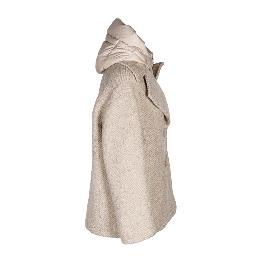 Duno Korte wollen peacoat met afneembare capuchon Beige Dames