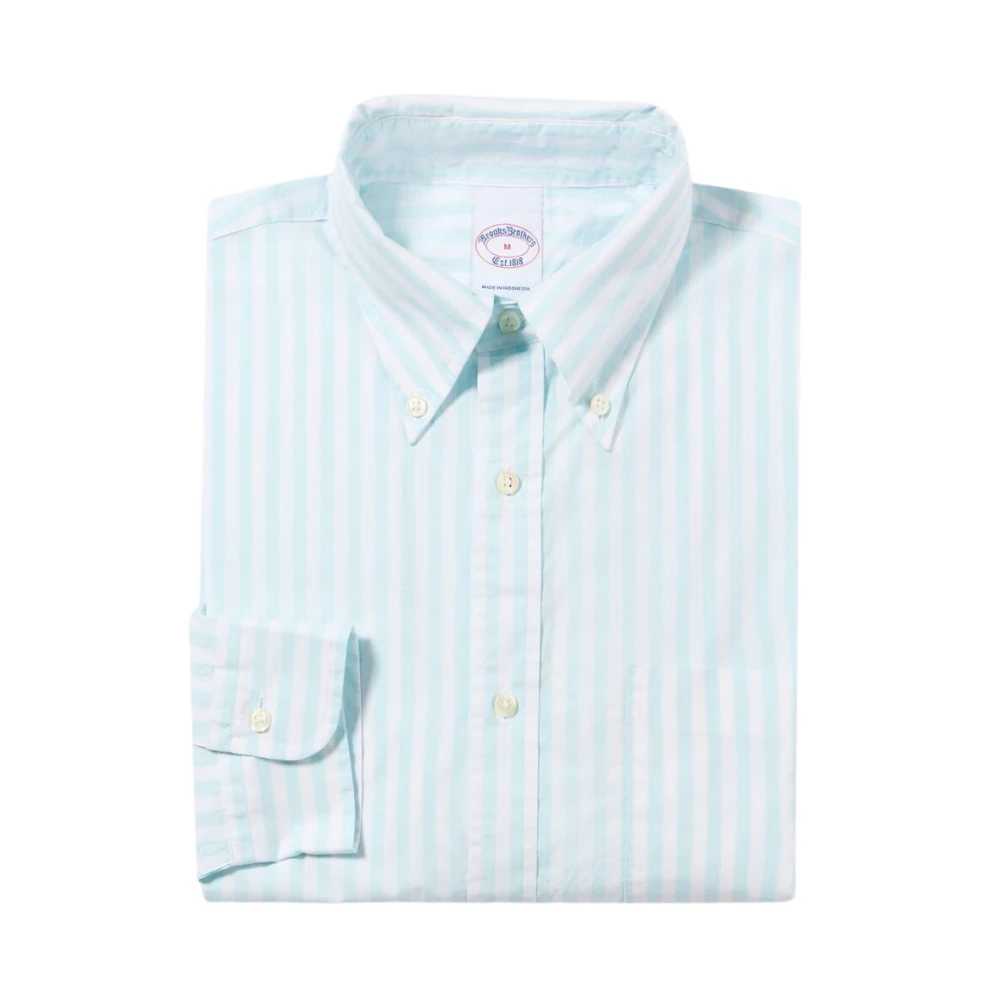 Brooks Brothers Men's Blue Casual Shirts, 2XL, Regular Fit Striped Poplin Button Down Shirt