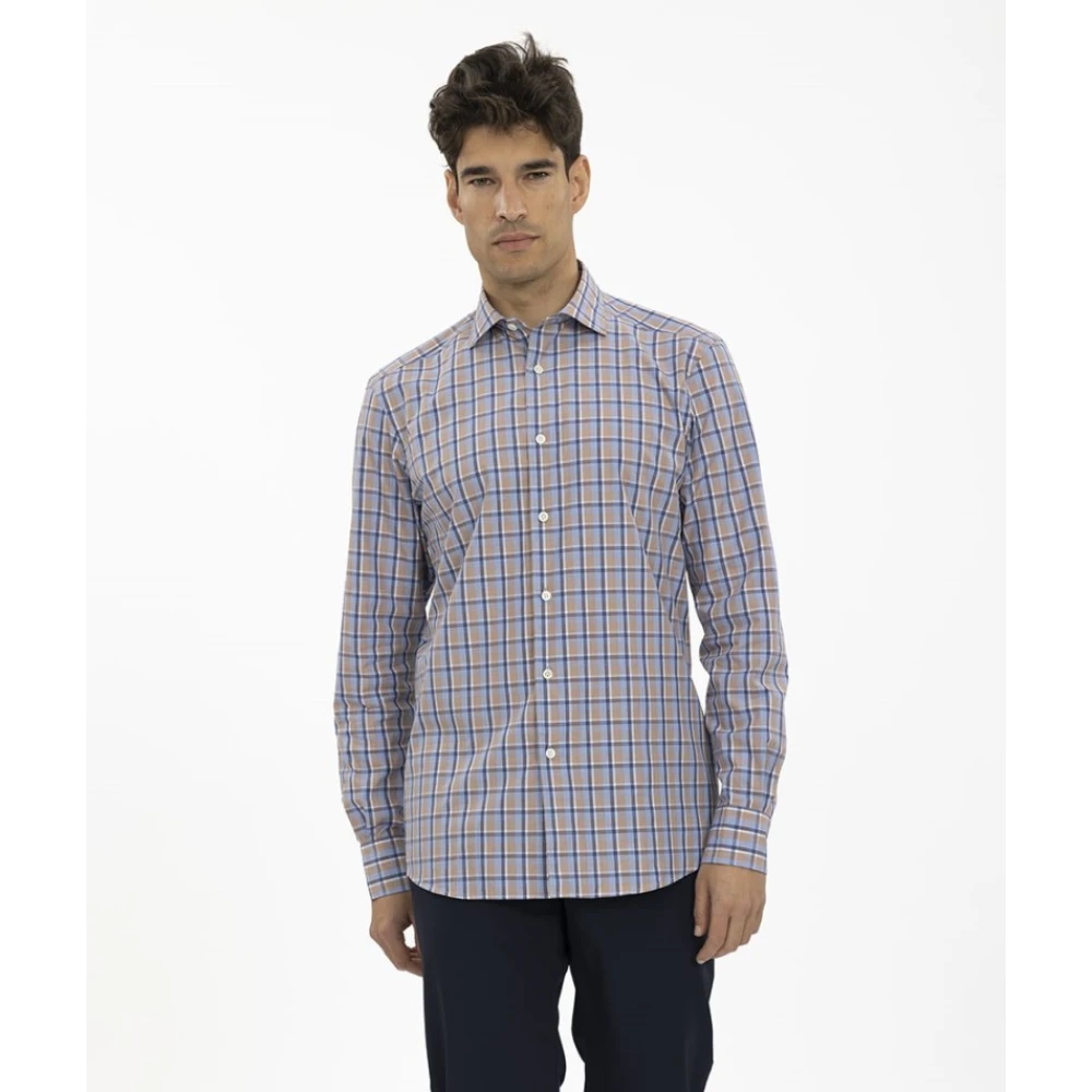 Ermenegildo Zegna Geruite sportshirt Blue Heren