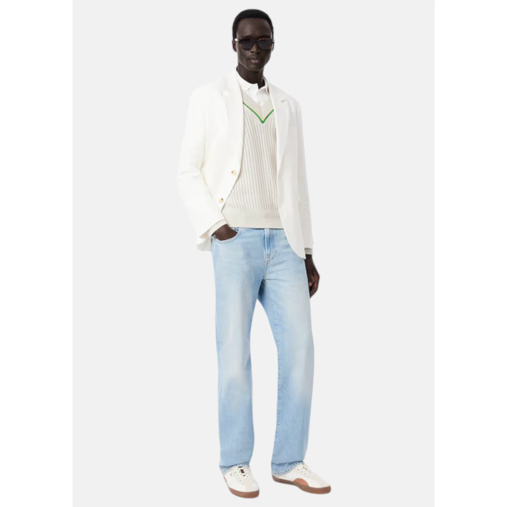 Lacoste Gestreepte V-hals Tennis Trui White Heren