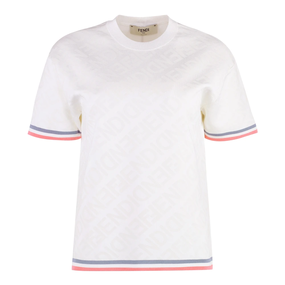 Fendi Gebreid T-shirt met Contrasterende Randen White Dames