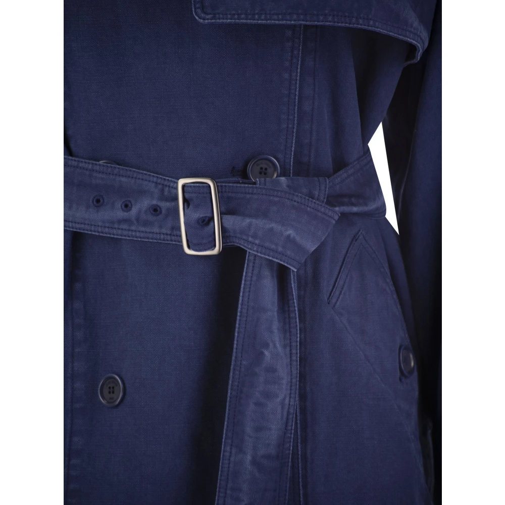 Max Mara Double Breasted Canvas Trench Coat Blue Dames