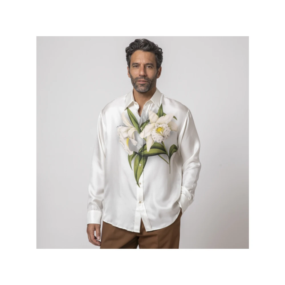 Pierre-Louis Mascia Witte Bloemen Satijnen Overhemd Multicolor Heren