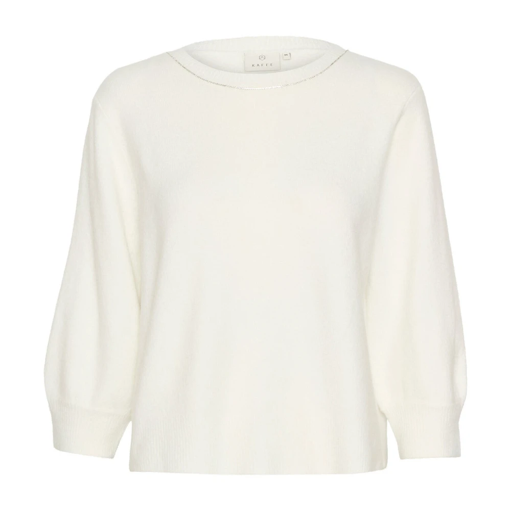 Kaffe Women's White Round-Neck Knitwear, 2XL, Soft Knit Pullover With Similisten Detail