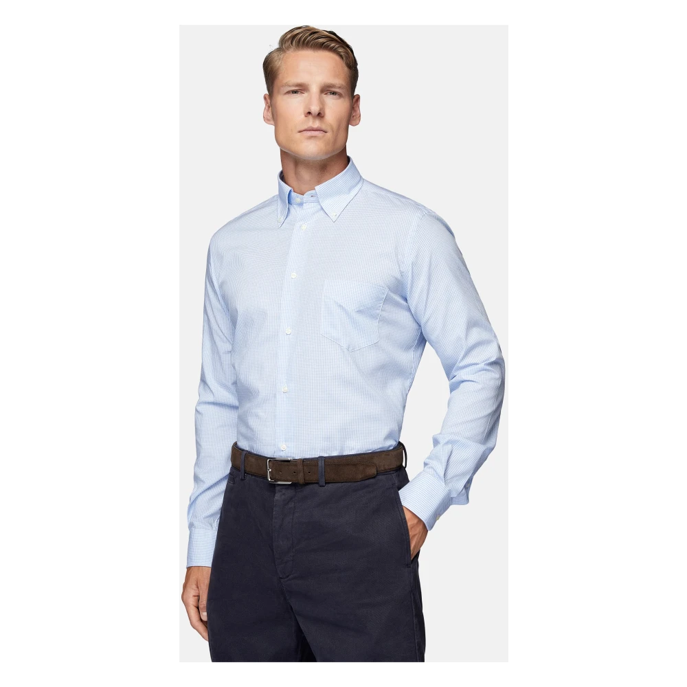 Boggi Milano Regular Fit Overhemd van Getailleerd Katoenen Poplin Blue Heren