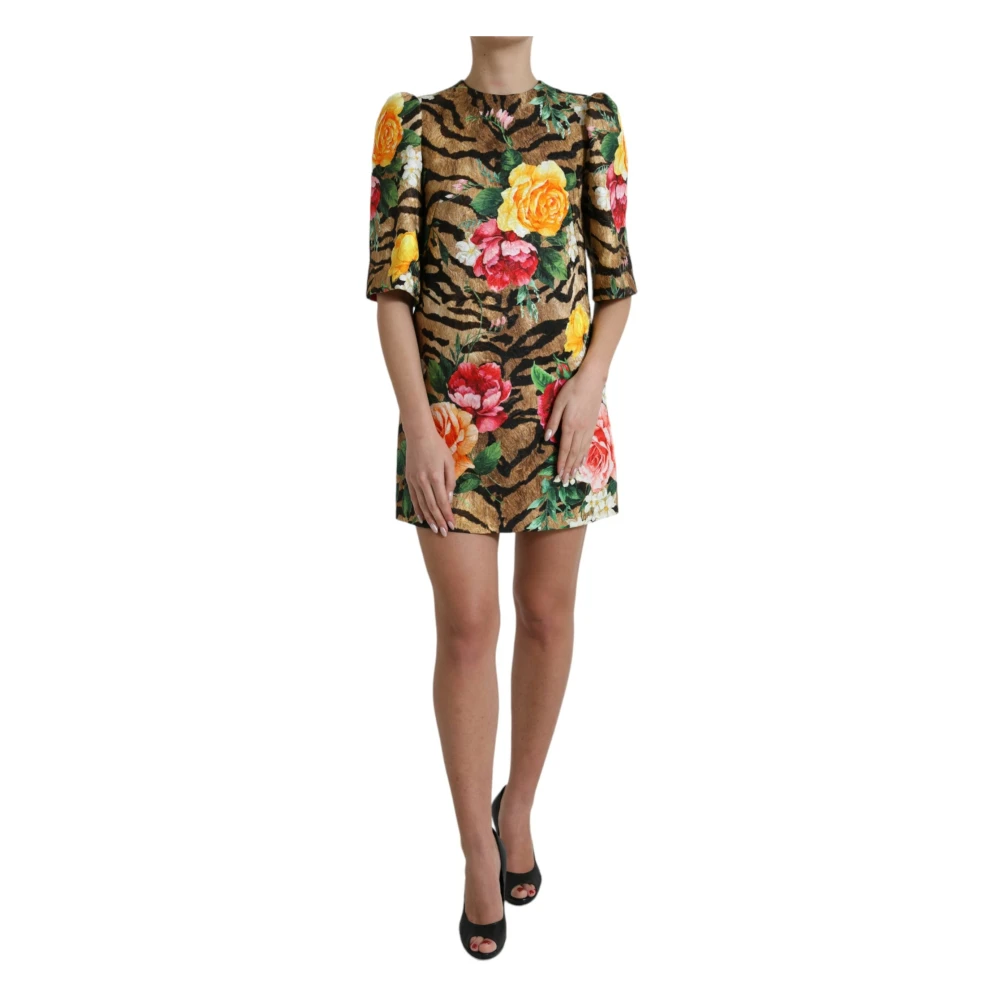 Dolce & Gabbana Multicolor Tijger Bloemen Shift Mini Jurk Multicolor Dames