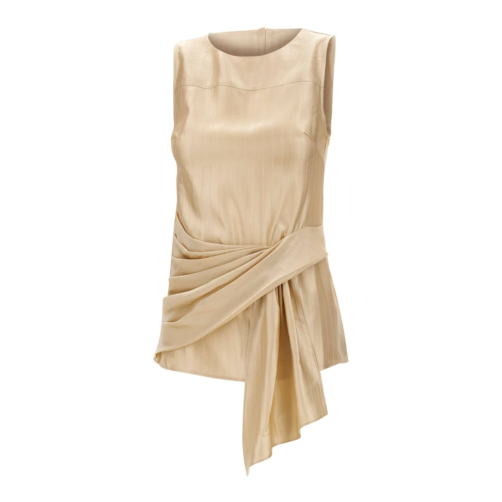 Loulou Studio Women's Beige Fonda Draped Top - Sleeveless Tops - M - Tops