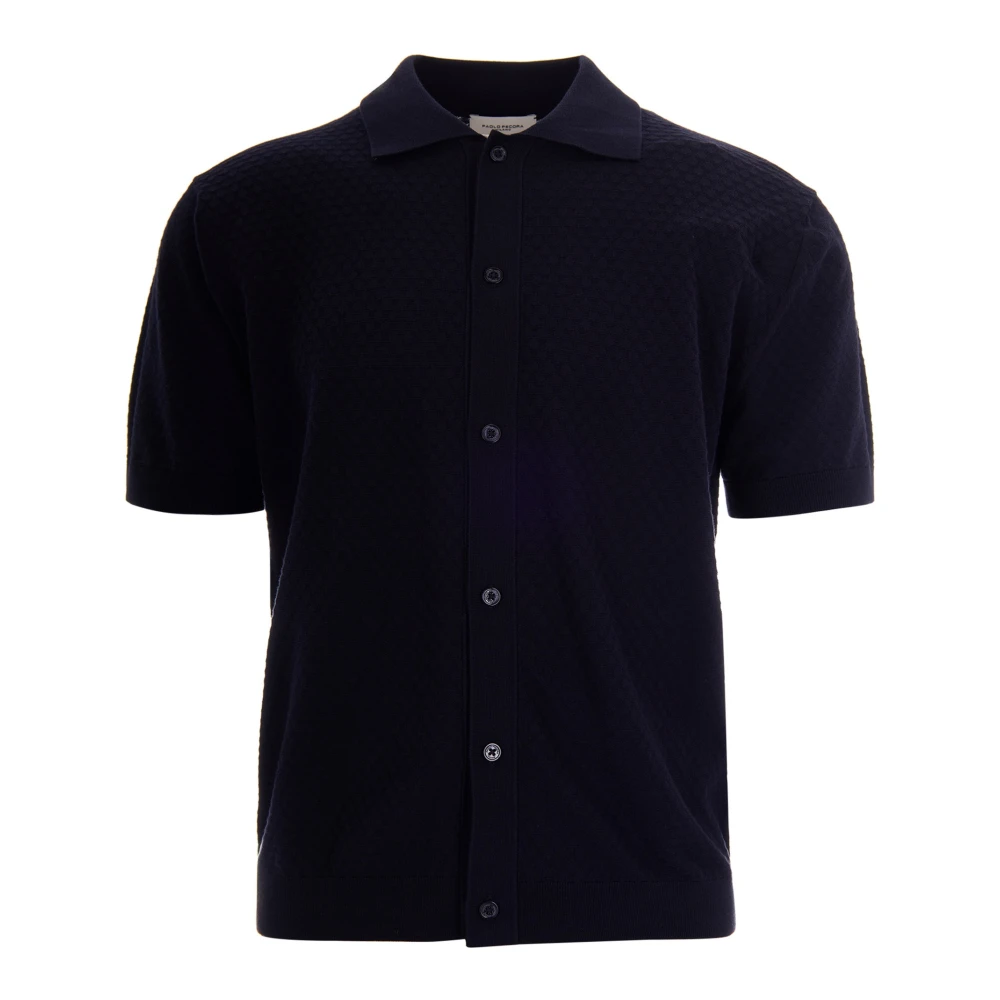 Paolo Pecora Men's Blue Short Sleeve Shirts, L, Camicia In Maglia