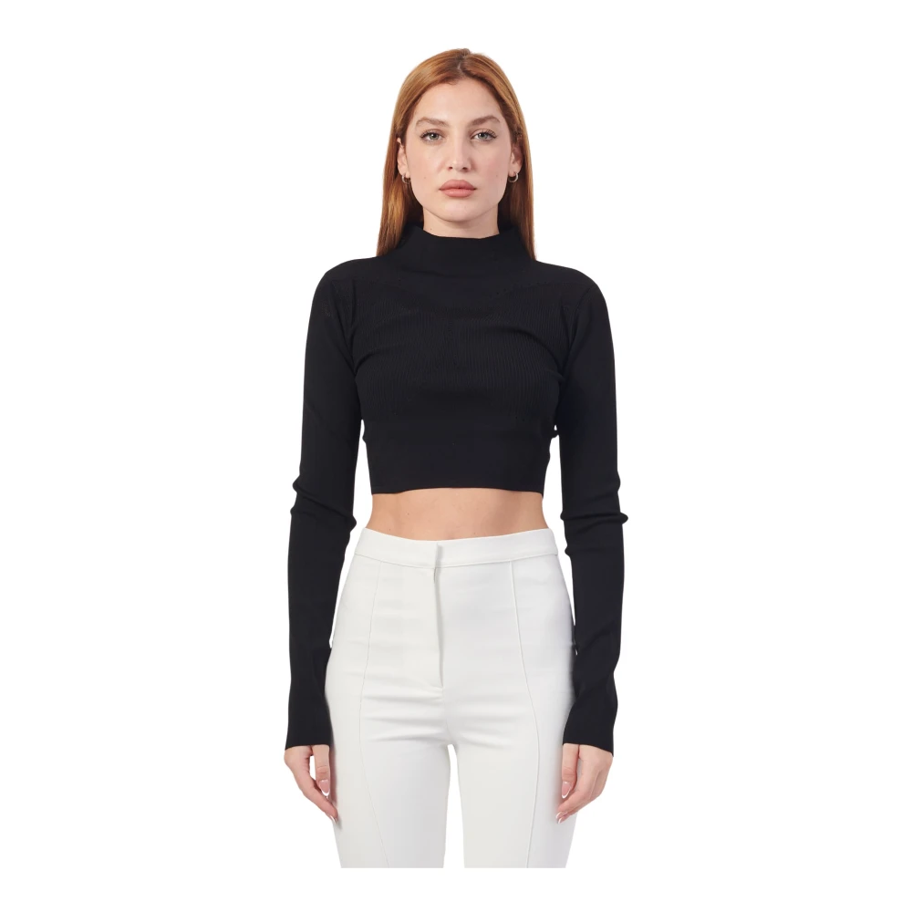 PATRIZIA PEPE Zwarte Trui Minimalistische Stijl Black Dames