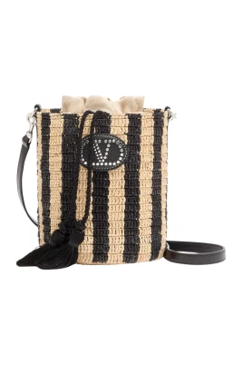 Liten randig raffia-korgväska