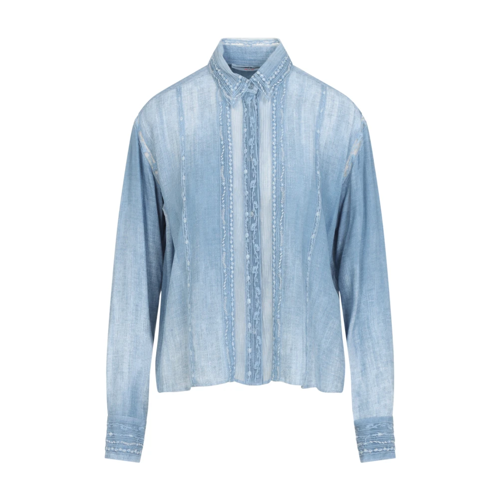 Ermanno Scervino Jeans Cropped Shirt met Print Blue Dames