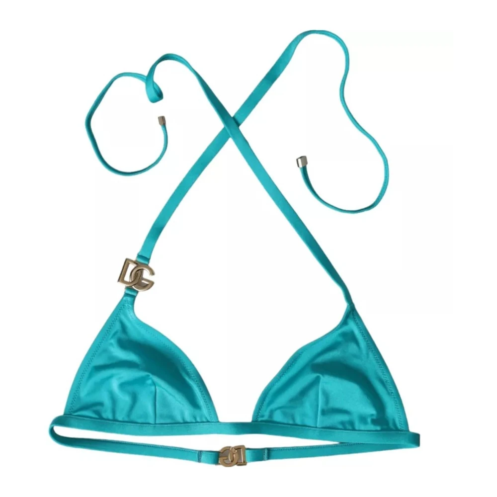Dolce & Gabbana Blue Green Halter DG Logo Swimwear Beachwear Bikini Top - IT2 | S - Image 2