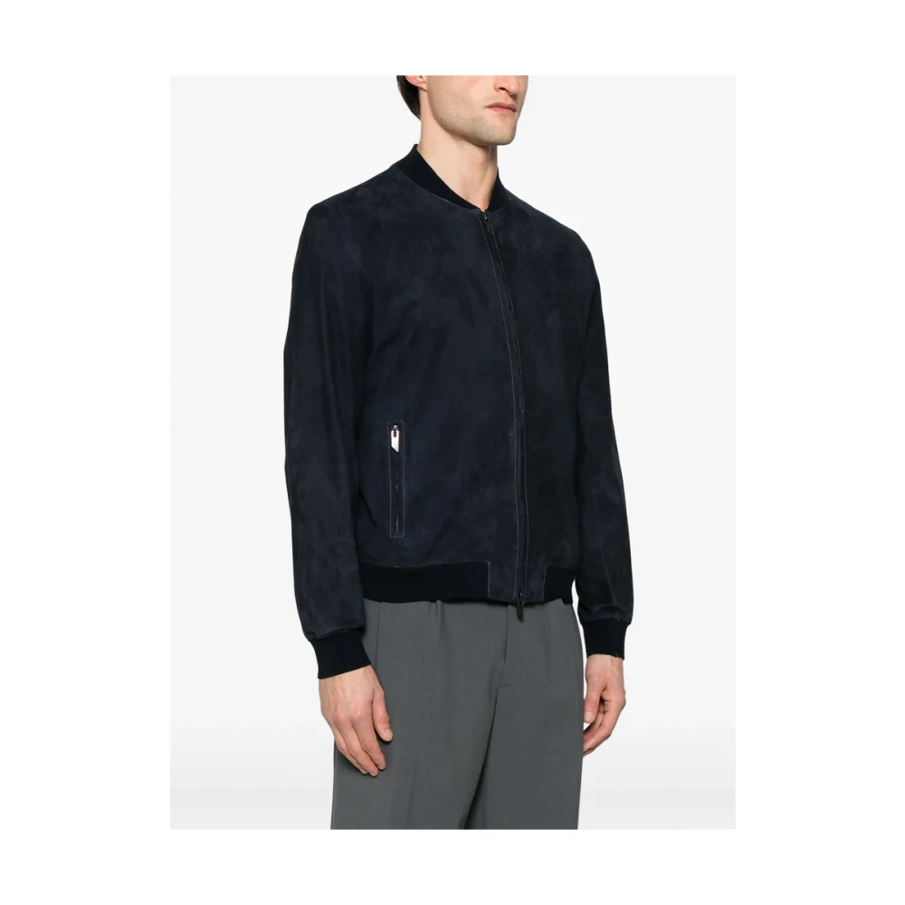 Salvatore Santoro Navy Blauw Leren Jack Geribbeld Blue Heren