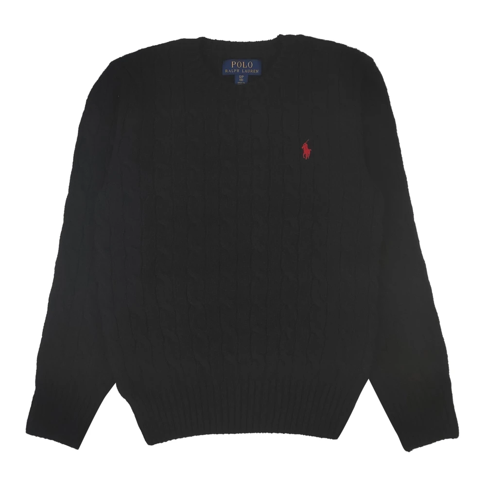 Ralph Lauren Boys Black Crew Neck Cable Knit Jumper - Kids Knitwear - 8 Y - Kids