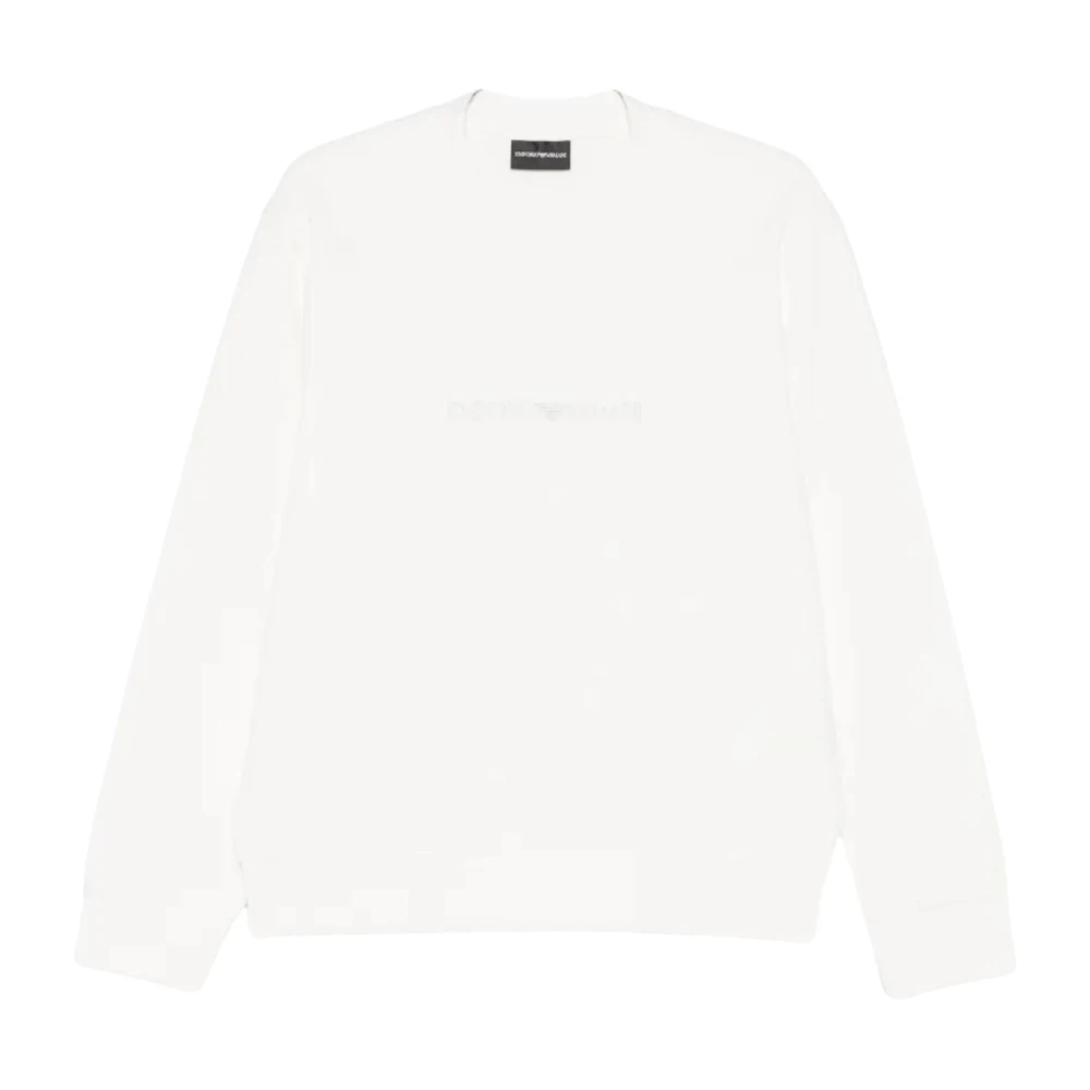 Emporio Armani Mannelijk Wit Hoodies & Sweatvesten Heren, M, Katoen, Double Jersey Sweatshirt Met Logo Print