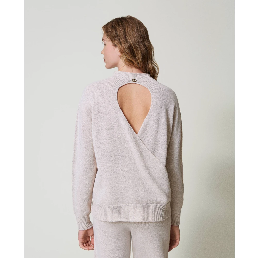 Twinset Lurex Sweater met Cross-Back Design Beige Dames