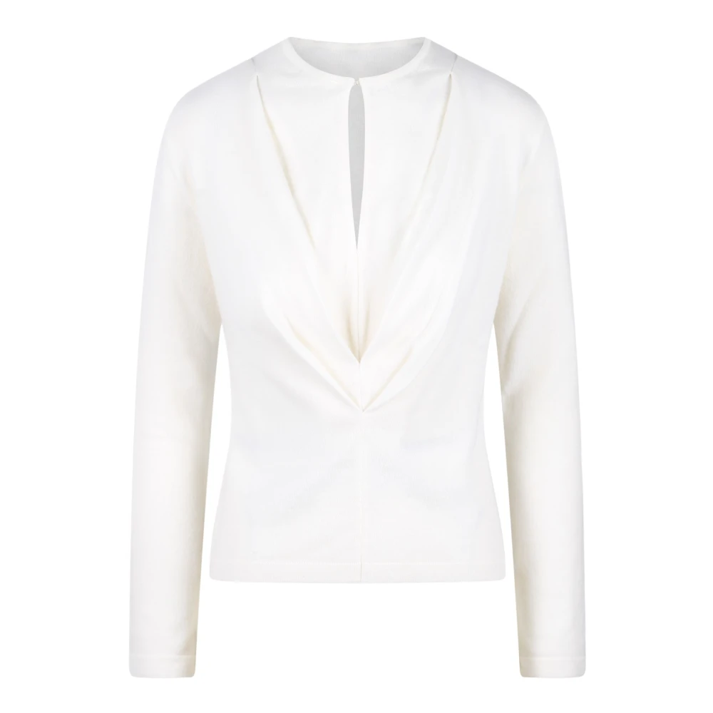 Alberta Ferretti Kashmir V-ringad tröja med veckade detaljer White, Dam