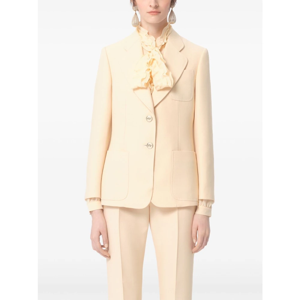 Valentino Garavani Gele Buitenjas Blazer Pantera Logo Beige Dames