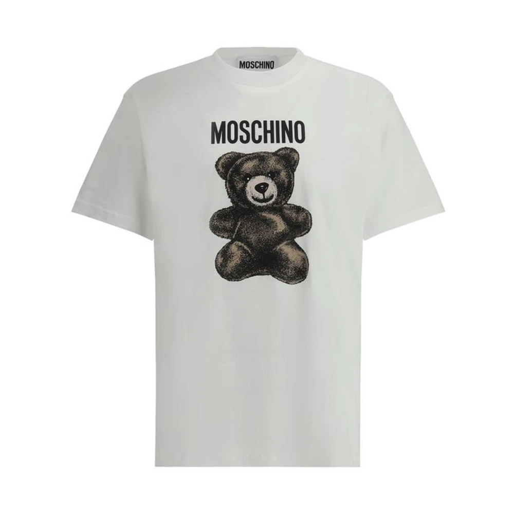 Moschino Maxi Bear Print Katoenen T-shirt White Heren
