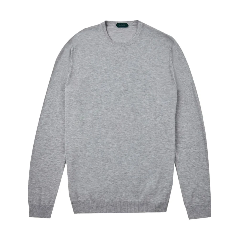 Zanone Grijze Melange Katoen Crepe Ronde Hals Trui Gray Heren