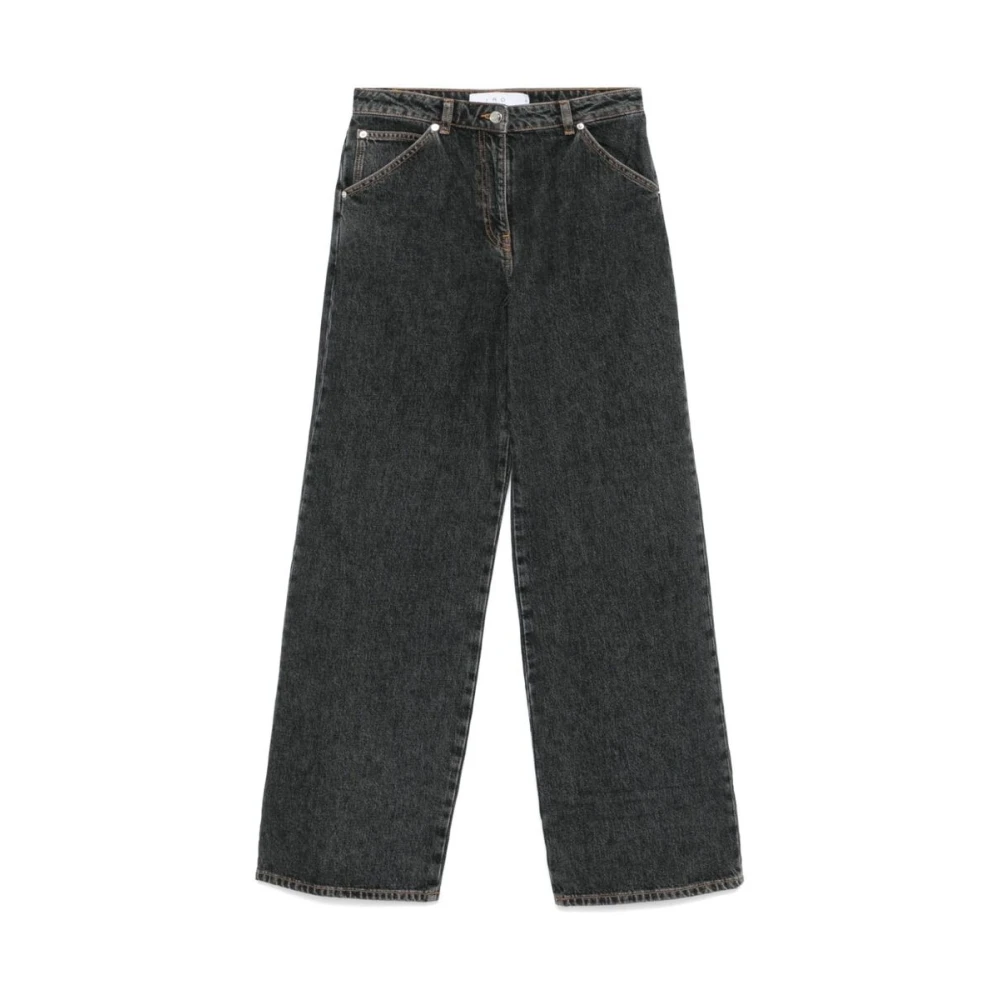 IRO Zwarte Stonewashed Denim Wide Leg Jeans Black Dames