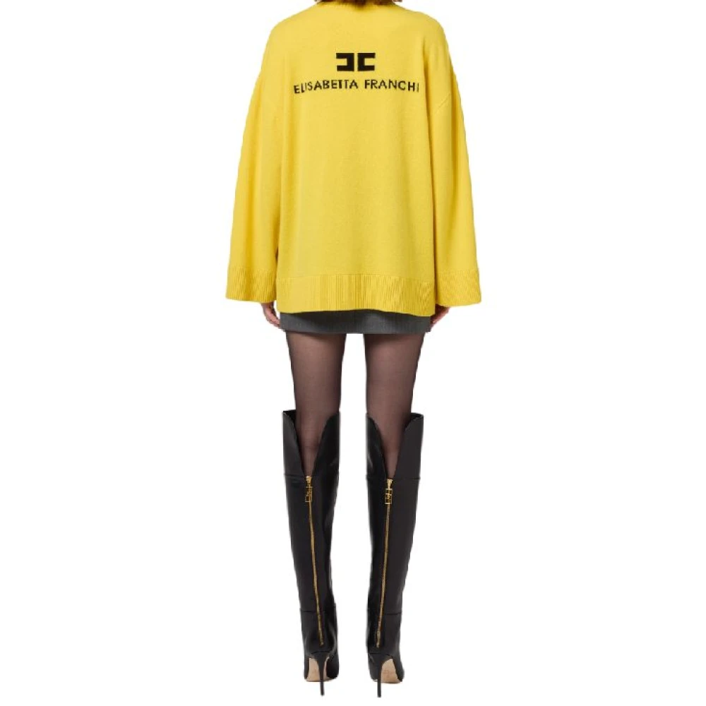 Elisabetta Franchi Cashmere Logo Trui met Drop Schouders Yellow Dames