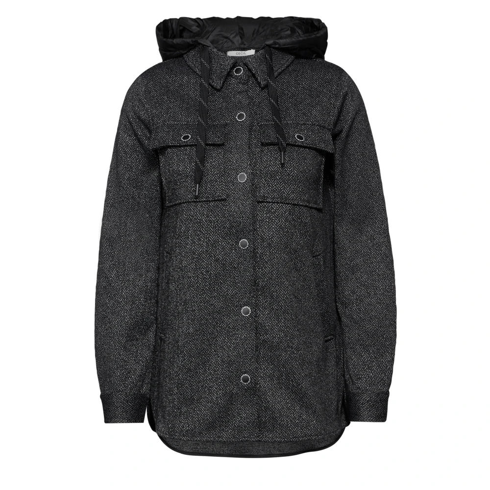 Cecil Gewatteerd Overshirt met Capuchon en Zakken Black Dames