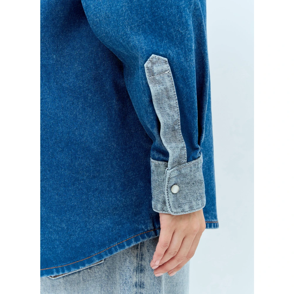 Marni Contrast Denim Shirt met Panelen Blue Dames