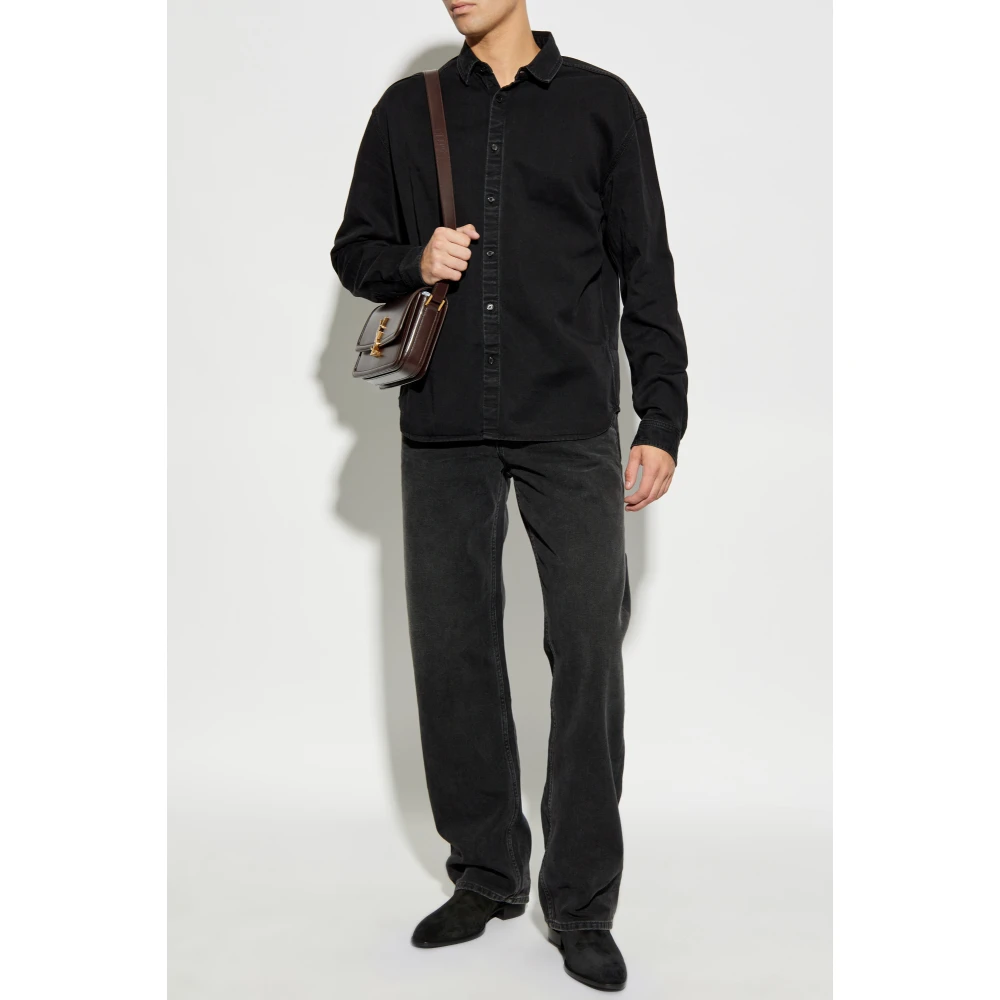 Saint Laurent Denim shirt met geborduurd logo Black Heren