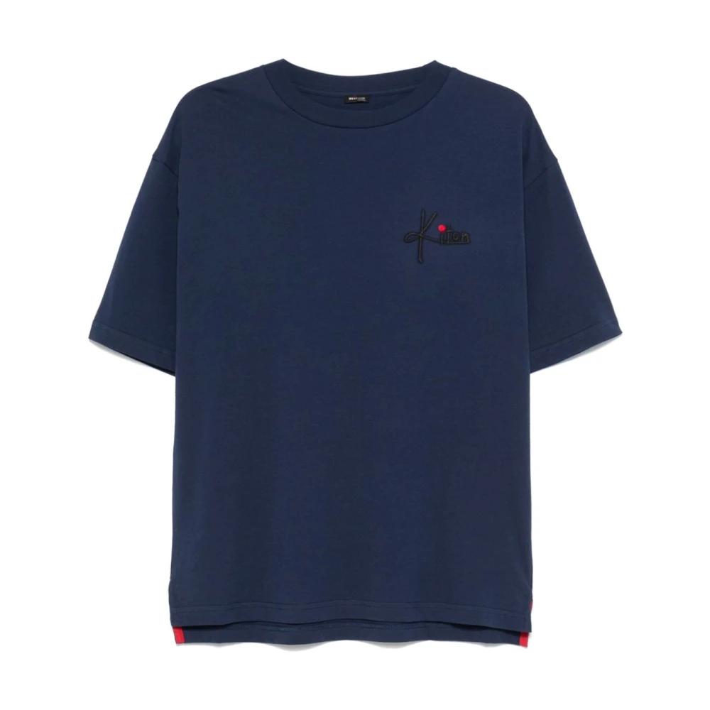 Kiton Blauw Katoenen T-shirt met Logo Borduurwerk Blue Heren