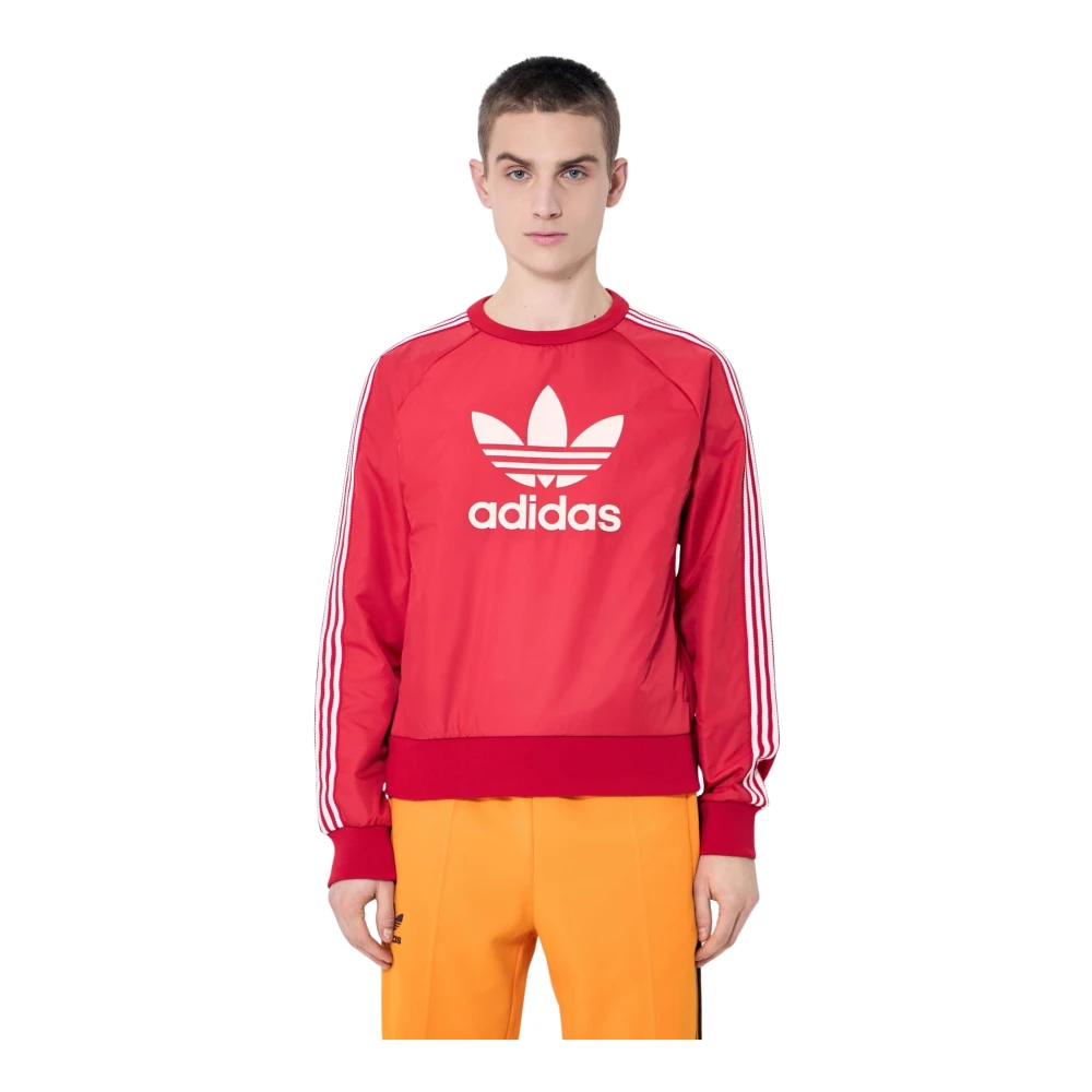 Adidas Geribbelde Crew Neck Sweatshirt met Kangaroo Zak Red Heren