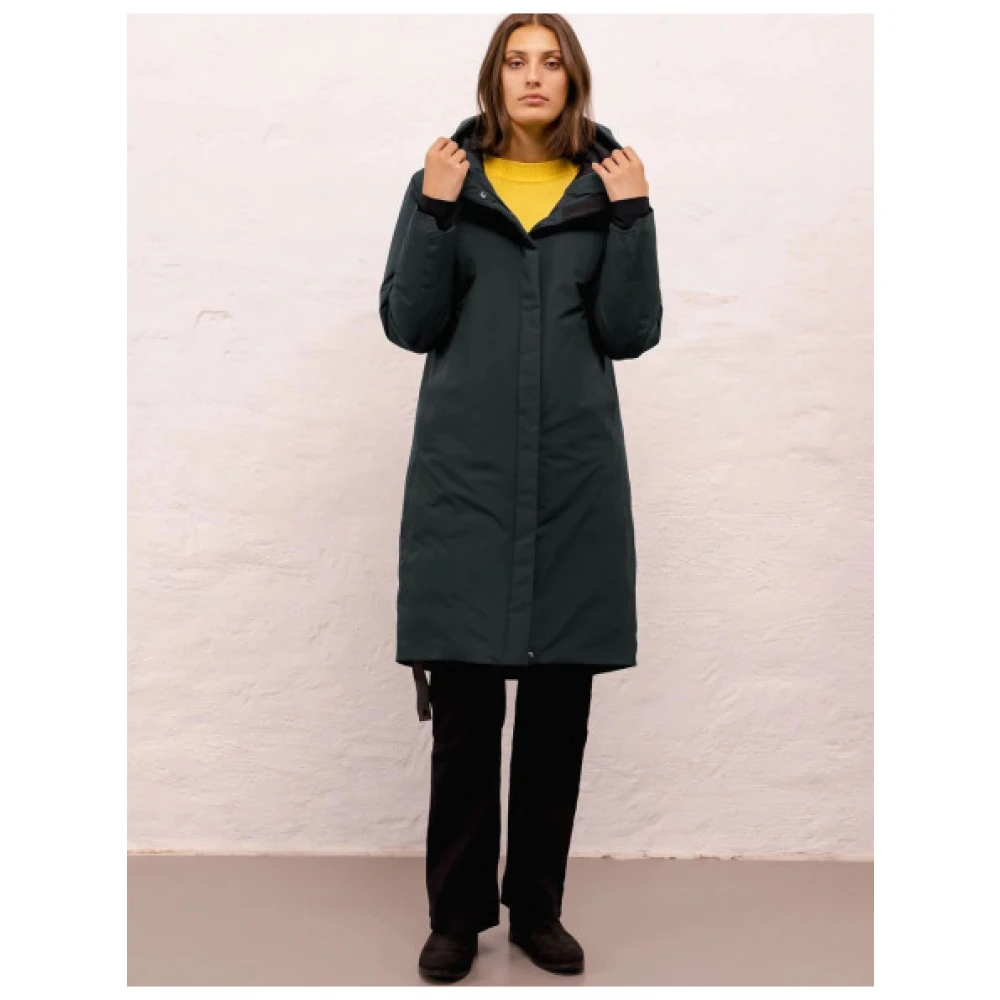 Scandinavian Edition Minimalistische Lange Parka met Capuchon Green Dames
