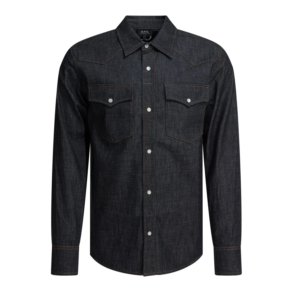 A.p.c. Men's Blue Casual Shirts, Xl, Western Shirt