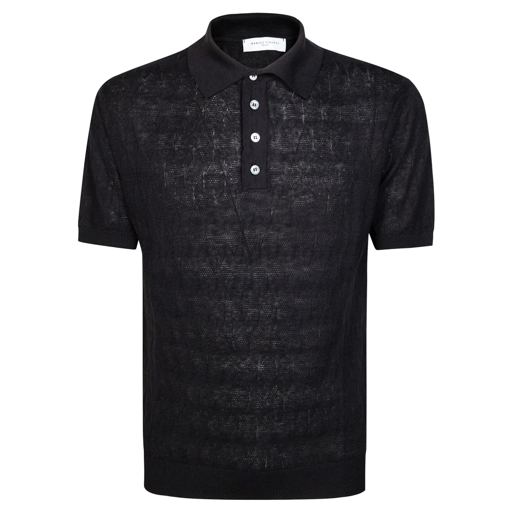 Daniele Fiesoli Men's Black Polo Shirts, 2XL, Polo Mm Lino Cotone Operata
