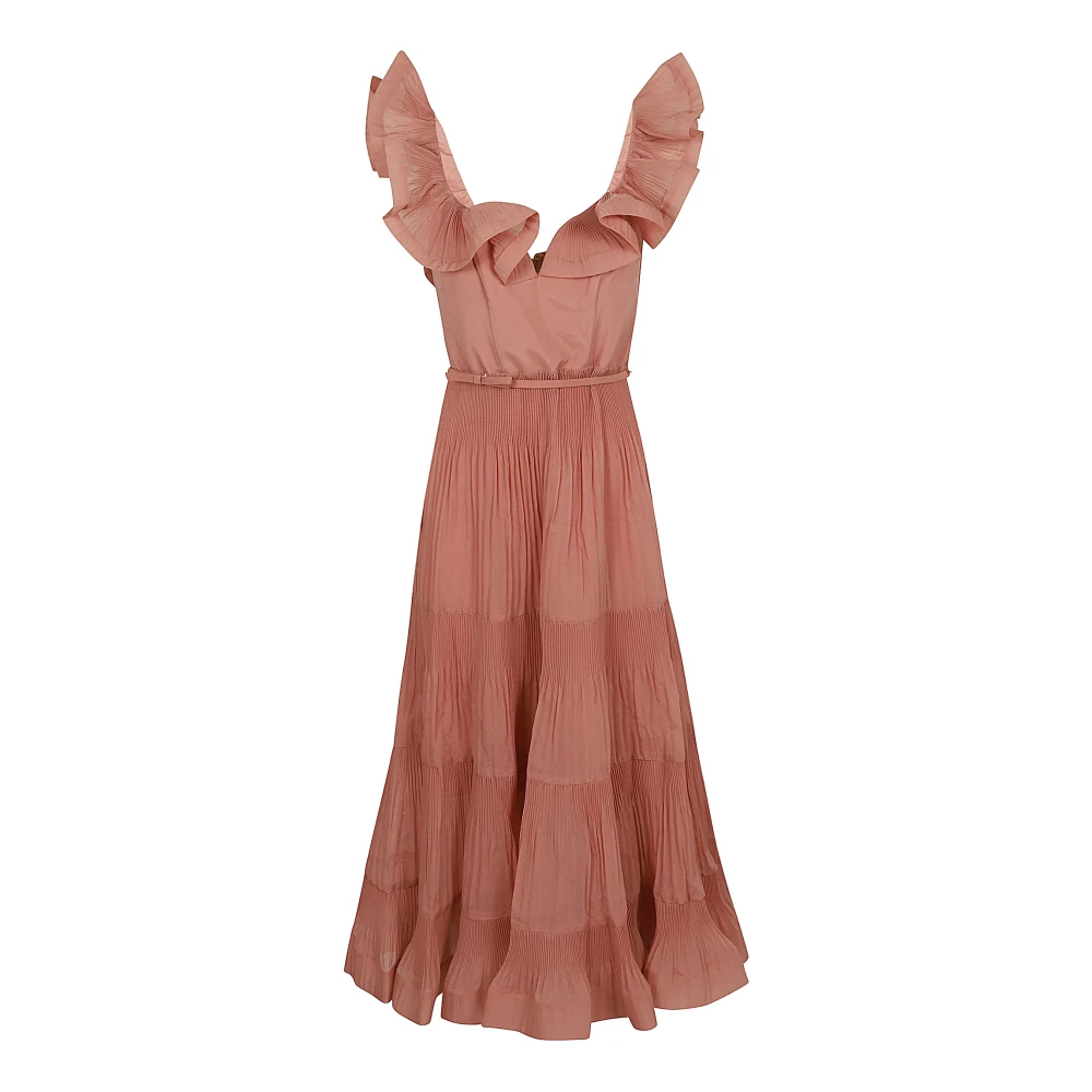 Zimmermann Geplooide Midi Jurk Pink Dames