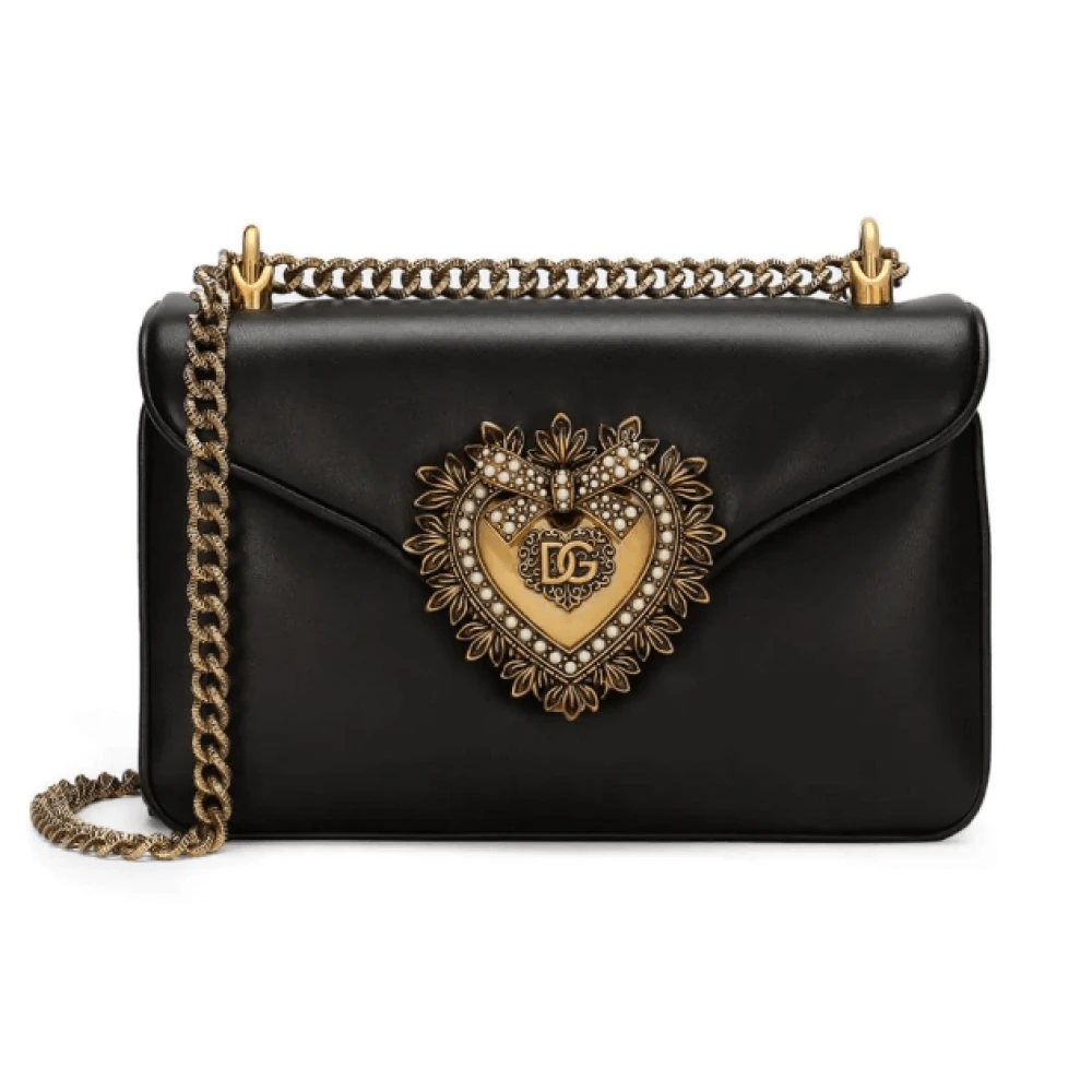 Dolce & Gabbana Zwarte Leren Crossbody Tas met Goudkleurige Hardware Black Dames