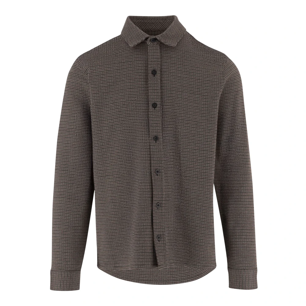 Vince Men's Brown Textured Cotton Blend Classic Collar Shirt