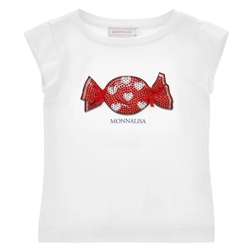 Monnalisa Candy Print T-Shirt - Female - Kids Short Sleeve T-Shirts - White - 2 Y | 92 Cm - Kids