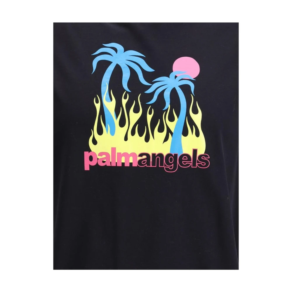 Palm Angels Vlammen Grafisch T-shirt Katoenen Brandende Oase Black Heren